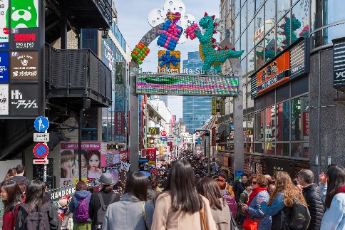 Crowds walking along Takeshita Street in Harajuku